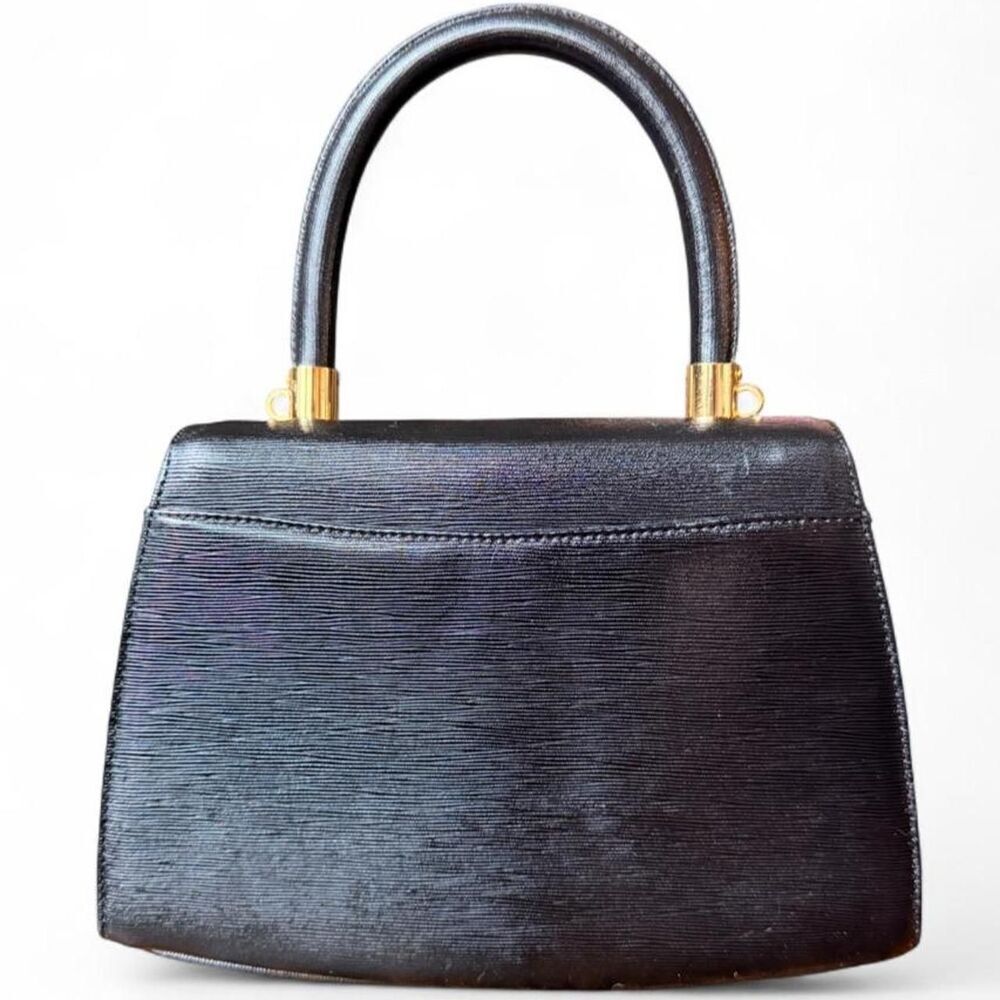 Vintage Hanae Mori 2 Way Black Saffiano Leather Circle Logo Top Handle shoulder - Picture 7 of 8